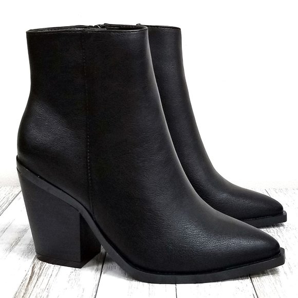 Shoes - New Black Point Toe Chunky Heel Ankle Boots Bootie